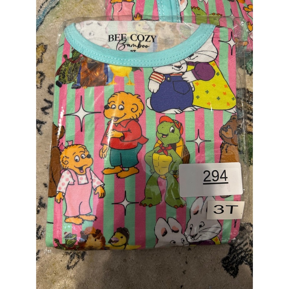 Bee Cozy Bamboo Berenstain Bears Franklin Max Ruby Pajamas LS Pants 3T 2000s